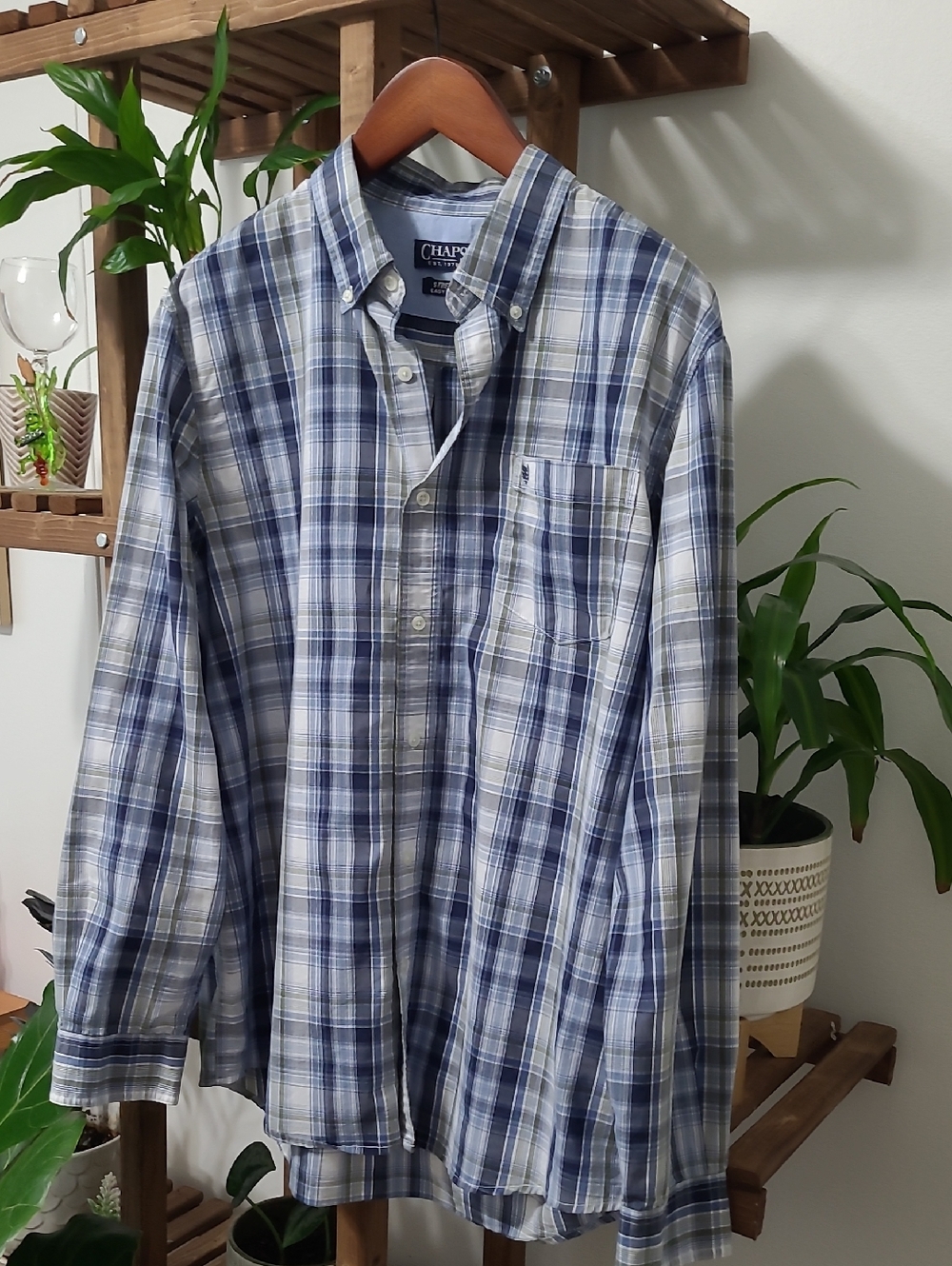 Men's Green and Blue Plaid Chaps Button Down - Picture 6 of 6